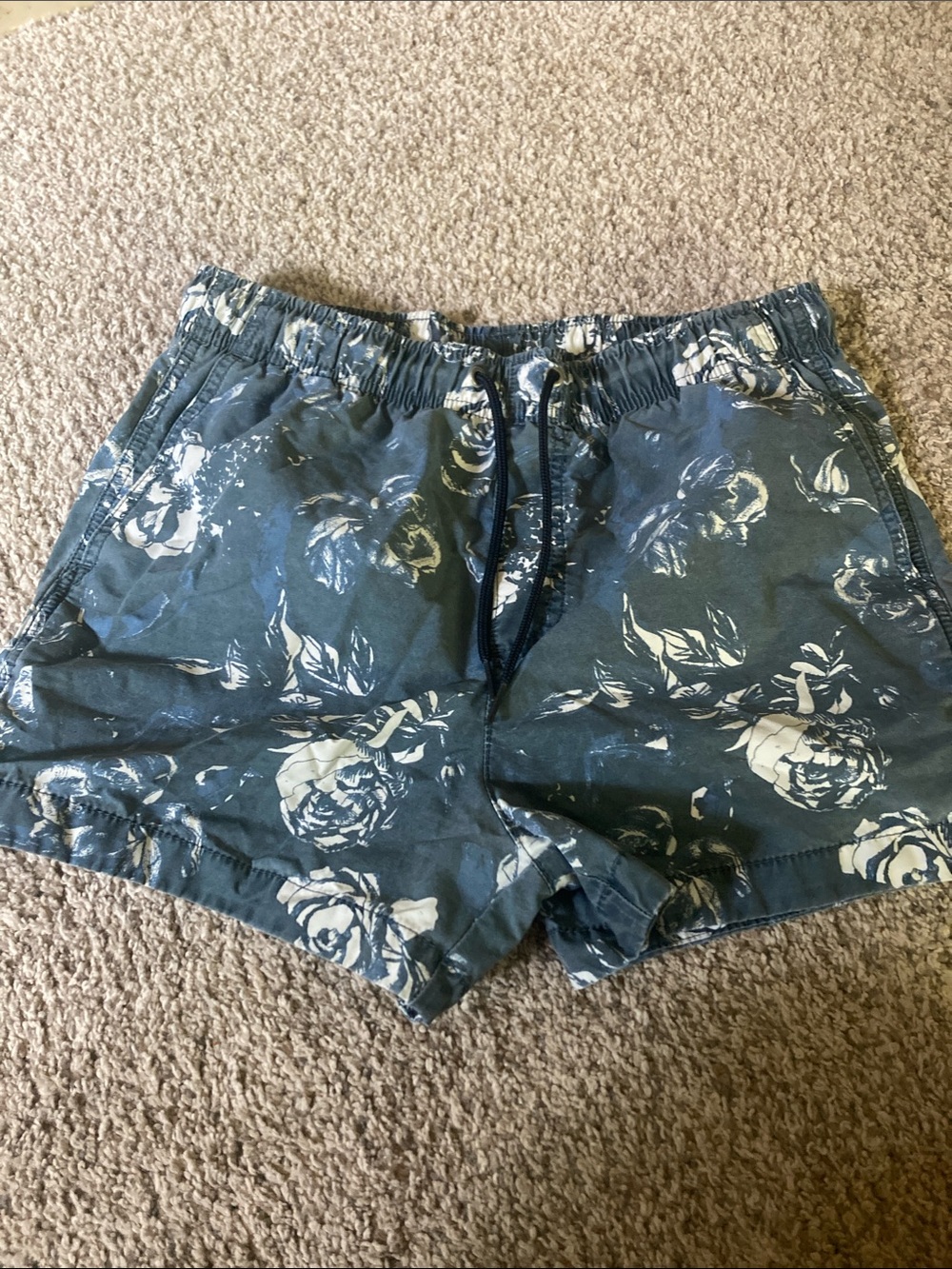 Men’s Navy Floral Drawstring Swim trunks